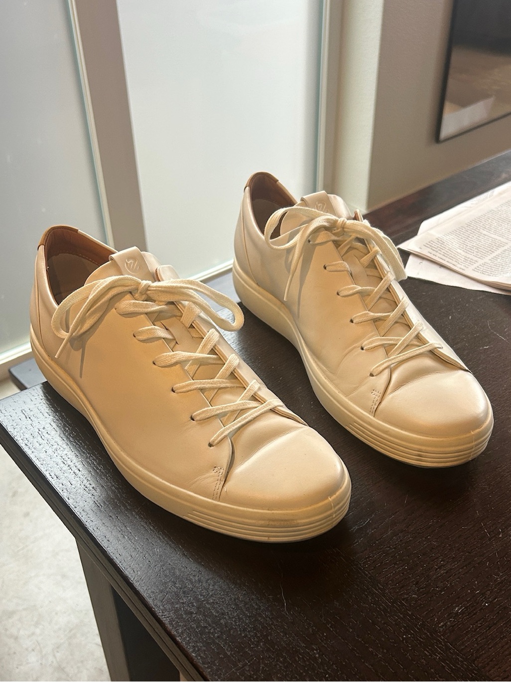 Men's Classic Cream Leather Sneakers - Ecco Size 12